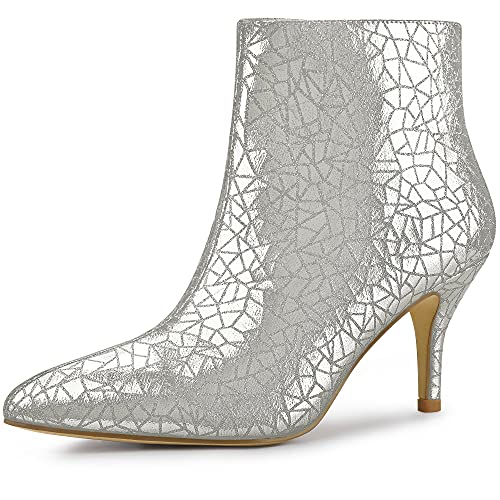 Allegra K Damen Spitze Zehe Sparkly Stiletto Heels Stiefeletten, silber, 38 EU von Allegra K