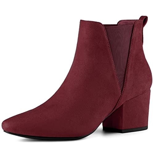 Allegra K Damen Spitze Zehen Blockabsatz Knöchel Chelsea Boots, Burgunder, 40 EU von Allegra K