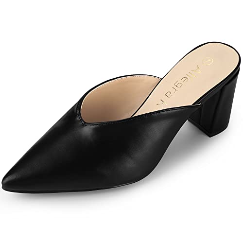 Allegra K Damen Spitze Zehen Chunky Heels Slide Mules Schwarz 39 von Allegra K