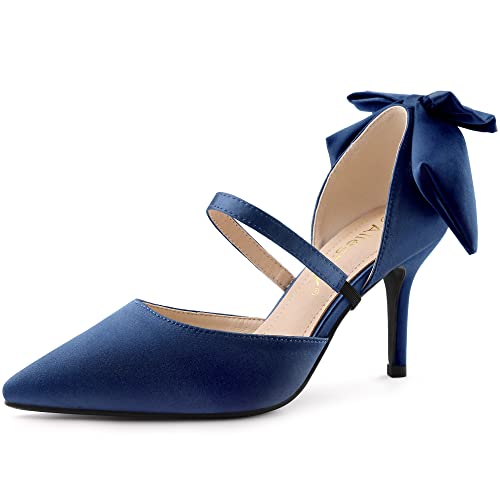 Allegra K Damen Spitze Zehenschleife Satin Stiletto Absätze Pumps, marineblau, 38 EU von Allegra K