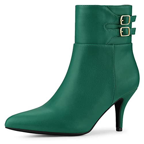 Allegra K Damen-Stiefeletten mit spitzem Zehenbereich, Schnalle und Stiletto-Absatz Grün 36 von Allegra K