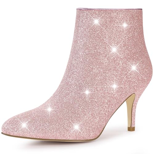 Allegra K Glitzernde Damen-Stiefeletten mit spitzer Zehenpartie und Stiletto-Absatz Hell-Pink 40 von Allegra K