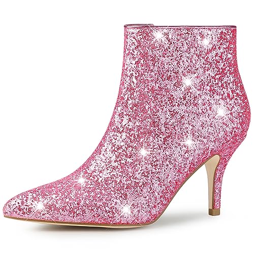 Allegra K Glitzernde Damen-Stiefeletten mit spitzer Zehenpartie und Stiletto-Absatz Rosa 38.5 von Allegra K