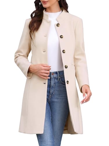 Allegra K Damen Stehkragen Mantel Einreihig Mittellang für den Wintermantel Pendler Aprikose L von Allegra K