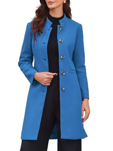 Allegra K Damen Stehkragen Mantel Einreihig Mittellang für den Wintermantel Pendler Blau XL von Allegra K