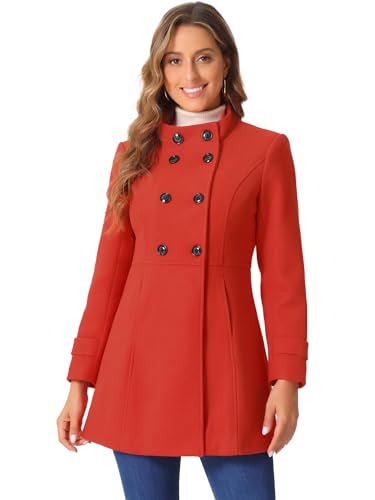 Allegra K Damen Stehkragen Zweireiher Schräge Taschen Trendy Outwear Wintermantel, Rot/Ausflug, einfarbig (Getaway Solids), X-Small von Allegra K