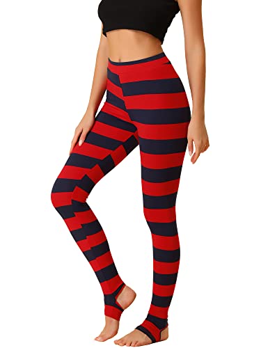 Allegra K Damen Legging Steigbügel Hose Elastisches Hosenbund Stirrup Trousers Jogginghose Marine Rot Streifen M von Allegra K