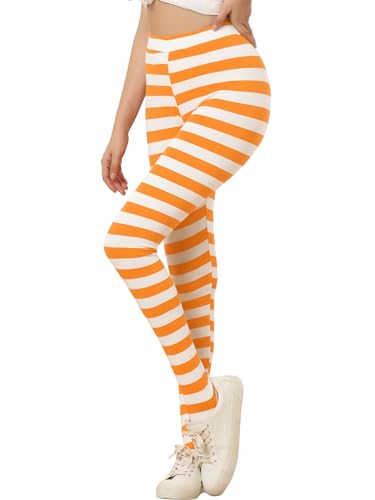 Allegra K Damen Legging Steigbügel Hose Elastisches Hosenbund Stirrup Trousers Jogginghose Orange Weiß L von Allegra K