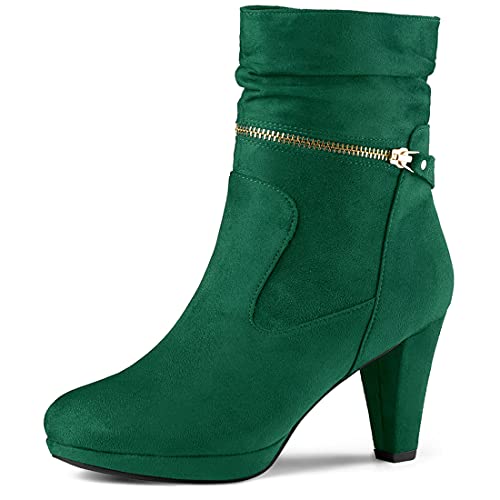 Allegra K Damen-Stiefel, Reißverschluss, Plateau, hoher Absatz, mittelhohe Wadenhöhe, Smaragdrün, 40.5 EU von Allegra K