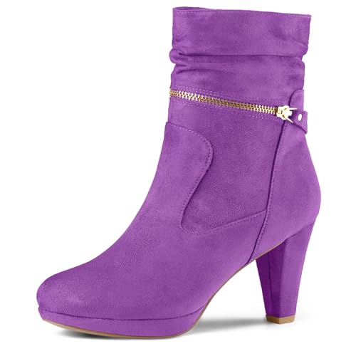 Allegra K Damen-Stiefel, Reißverschluss, Plateau, hoher Absatz, mittelhohe Wadenhöhe, violett, 39 EU von Allegra K