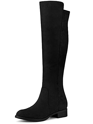Allegra K Damen-Stiefel mit seitlichem Reißverschluss, klobige Absätze, kniehohe Stiefel, Schwarz, 43 EU von Allegra K