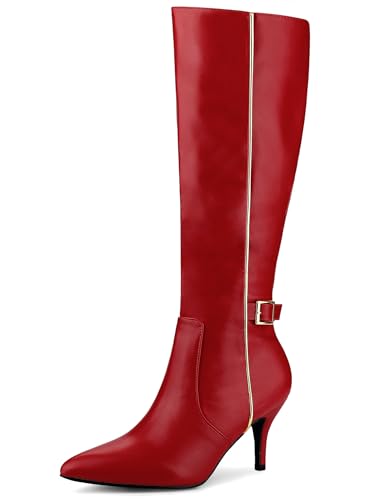 Allegra K Damen-Stiefel mit spitzem Zehenbereich, Stiletto-Absatz, kniehohe Stiefel, Rot/Ausflug, einfarbig (Getaway Solids), 38 EU von Allegra K