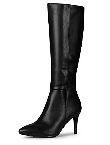Allegra K Damen Stiefel mit spitzem Zehenbereich, seitlichem Reißverschluss, Stiletto-Absatz, kniehohe Stiefel, Schwarz , 40 EU von Allegra K