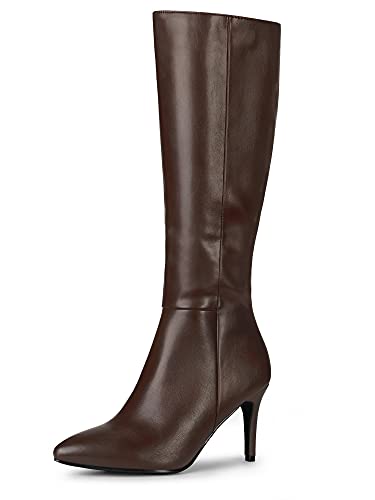 Allegra K Damen-Stiefel mit spitzem Zehenbereich, seitlicher Reißverschluss, Stiletto-Absatz, kniehohe Stiefel, braun, 38.5 EU von Allegra K