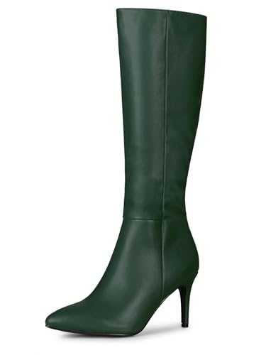 Allegra K Damen-Stiefel mit spitzem Zehenbereich, seitlicher Reißverschluss, Stiletto-Absatz, kniehohe Stiefel, grün, 39 EU von Allegra K