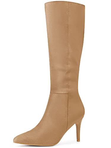 Allegra K Damen-Stiefel mit spitzem Zehenbereich und Stiletto-Absätzen, Khaki, 39 EU von Allegra K