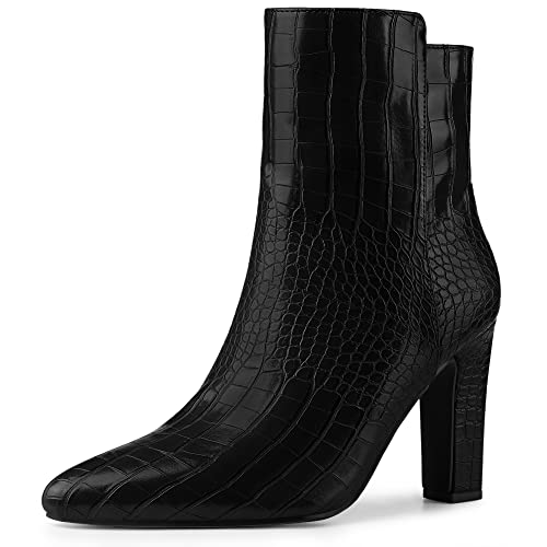 Allegra K Damen-Stiefeletten, bedruckt, spitzer Zehenbereich, klobige Absätze, Schwarz, 38 EU von Allegra K