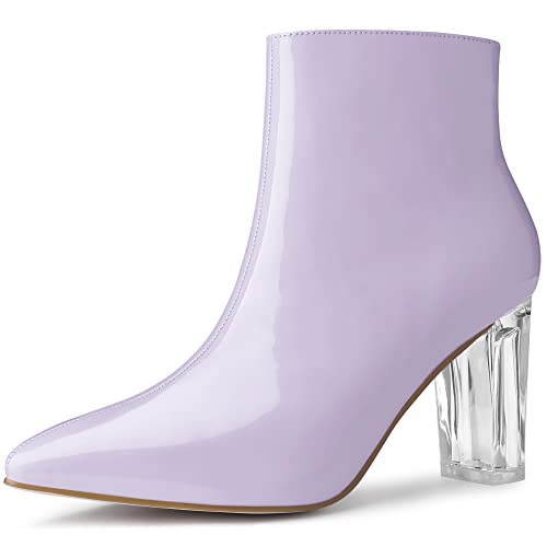 Allegra K Damen-Stiefeletten, transparenter Absatz, spitze Zehenpartie, klobige Absätze, Stiefeletten, Violett, 39 EU von Allegra K