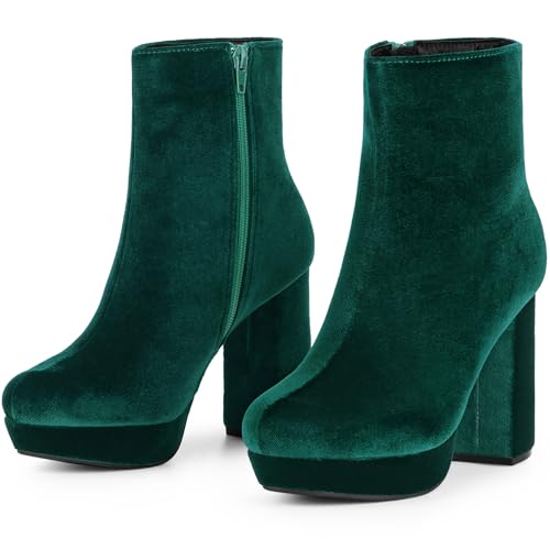 Allegra K Damen-Stiefeletten aus Kunstsamt, Plateau, Blockabsatz, Stiefeletten, grün, 38.5 EU von Allegra K