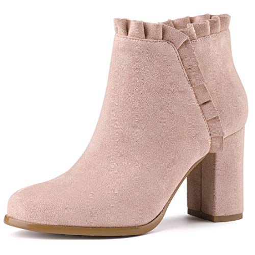 Allegra K Damen Stiefeletten mit Blockabsatz und Rüschen, Dust Pink, 40.5 EU von Allegra K