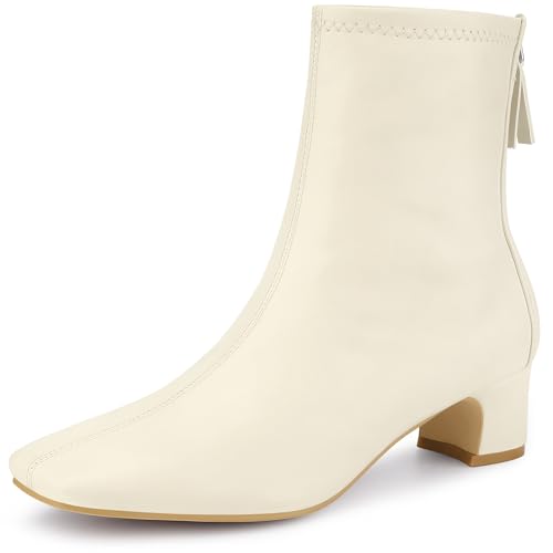 Allegra K Damen Stiefeletten mit Blockabsatz und quadratischer Zehenpartie Creme 39 von Allegra K