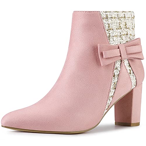 Allegra K Damen Stiefeletten mit Karomuster und Blockabsatz Rosa 42 von Allegra K