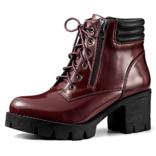Allegra K Damen Stiefeletten mit Reißverschluss und Blockabsatz mit Lug-Sohle Burgundy 39 von Allegra K