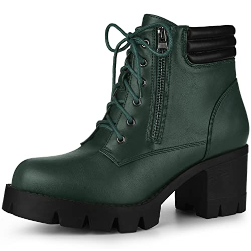 Allegra K Damen Stiefeletten mit Reißverschluss und Blockabsatz mit Lug-Sohle Dunkelgrün 39 von Allegra K