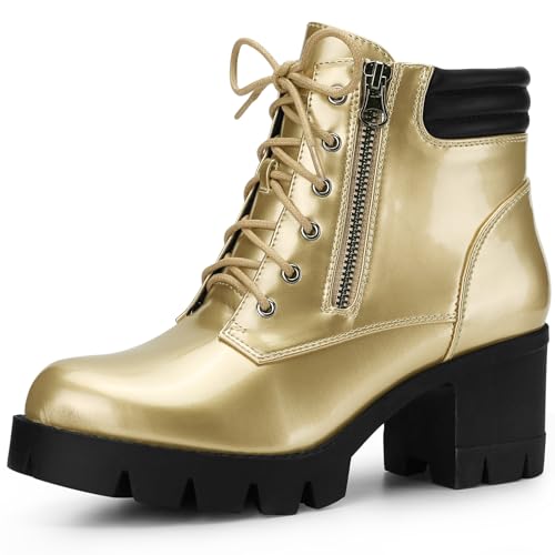 Allegra K Damen Stiefeletten mit Reißverschluss und Blockabsatz mit Lug-Sohle Gold 39 von Allegra K