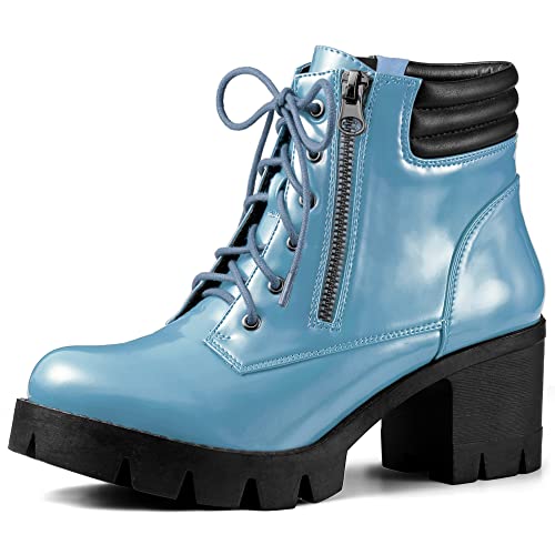 Allegra K Damen Stiefeletten mit Reißverschluss und Blockabsatz mit Lug-Sohle Himmelblau 40 von Allegra K