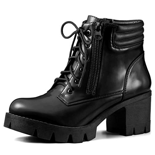 Allegra K Damen Stiefeletten mit Reißverschluss und Blockabsatz mit Lug-Sohle Schwarz 36 von Allegra K