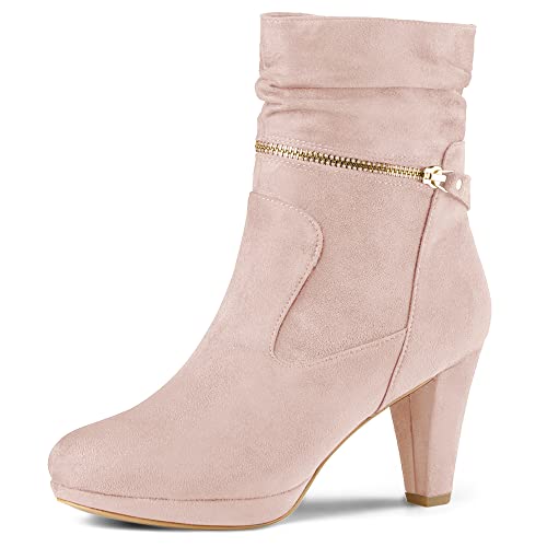 Allegra K Damen Stiefeletten mit Reißverschluss und Plateau-Absatz, mittlere Waden-Stiefel, rosa, 41 EU von Allegra K