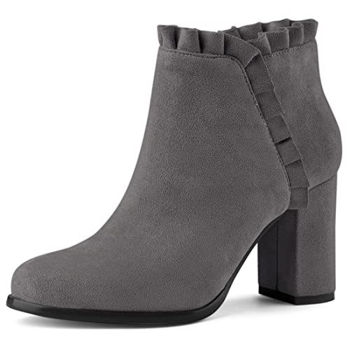 Allegra K Damen Stiefeletten mit Rüschen und Blockabsatz, GRAU, 39 EU von Allegra K