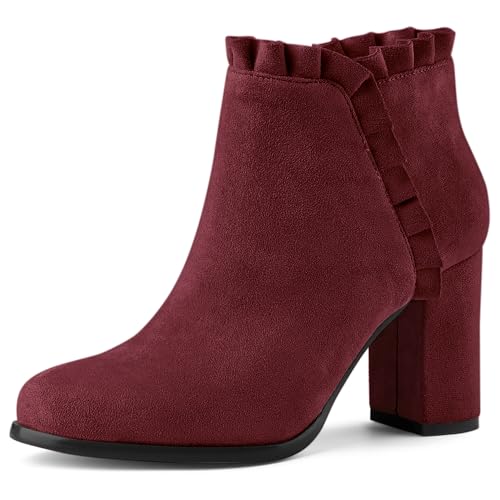 Allegra K Damen-Stiefeletten mit Rüschen und Blockabsatz Burgund 36 von Allegra K