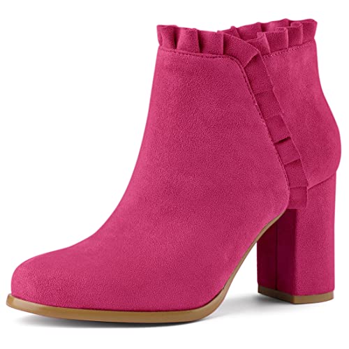 Allegra K Damen-Stiefeletten mit Rüschen und Blockabsatz Pink 41 von Allegra K