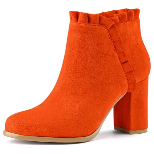 Allegra K Damen-Stiefeletten mit Rüschen und Blockabsatz Orange 37 von Allegra K