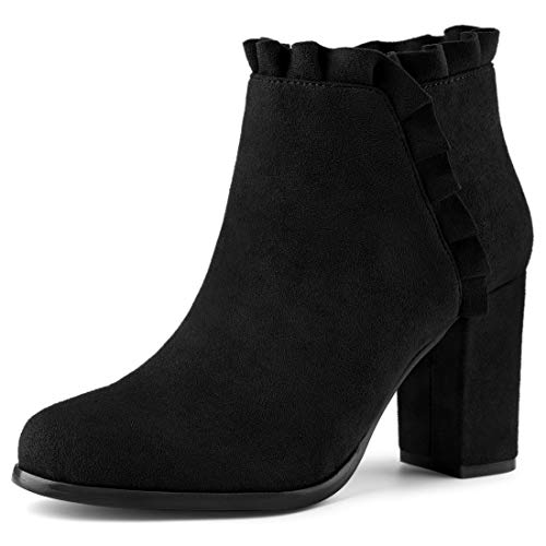 Allegra K Damen-Stiefeletten mit Rüschen und Blockabsatz Schwarz 39 von Allegra K