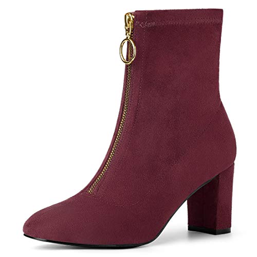 Allegra K Damen-Stiefeletten mit klobigem Absatz und Reißverschluss vorne Burgundy 36 von Allegra K