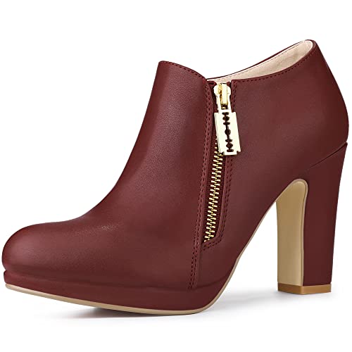 Allegra K Damen Stiefeletten mit klobigem Absatz und runder Zehenpartie Burgund 36 von Allegra K