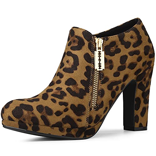 Allegra K Damen Stiefeletten mit klobigem Absatz und runder Zehenpartie Leopard 41 von Allegra K