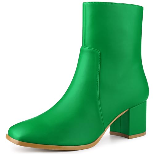 Allegra K Damen Stiefeletten mit quadratischem Zehenbereich und seitlichem Reißverschluss und Blockabsatz, Grasgrün, 38.5 EU von Allegra K