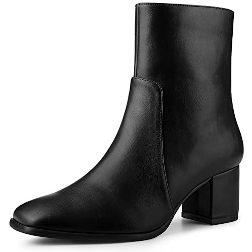 Allegra K Damen Stiefeletten mit quadratischem Zehenbereich und seitlichem Reißverschluss und Blockabsatz, Schwarz, 36 EU von Allegra K