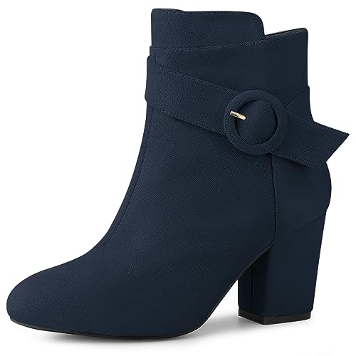 Allegra K Damen Stiefeletten mit rundem Zehenbereich, Blockabsatz, Marineblau, 41 EU von Allegra K