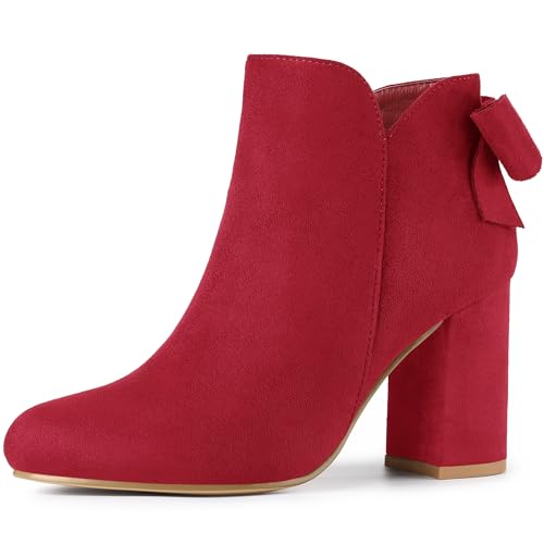 Allegra K Damen Stiefeletten mit runder Zehe und Schleife mit klobigem Absatz rot 37 von Allegra K