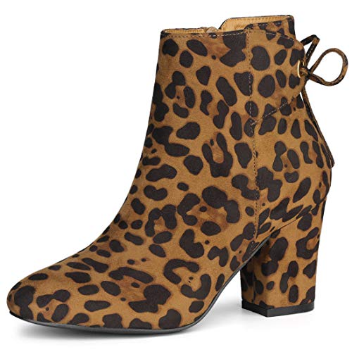 Allegra K Damen-Stiefeletten mit runder Zehenpartie, Blockabsatz, Reißverschluss, Schnürung, Leopard, 38 EU von Allegra K