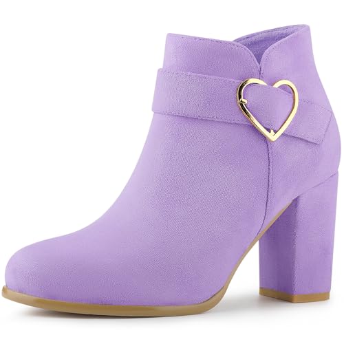 Allegra K Damen-Stiefeletten mit seitlichem Reißverschluss, dicke Absätze, Violett, 36 EU von Allegra K