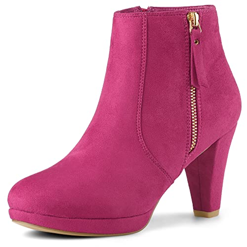 Allegra K Damen Stiefeletten mit seitlichem Reißverschluss, niedrige Plateau, dicker Absatz, Knallpink (Hot Pink), 37 EU von Allegra K