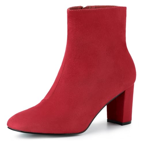 Allegra K Damen-Stiefeletten mit seitlichem Reißverschluss mit klobigem Absatz Rot 40 von Allegra K
