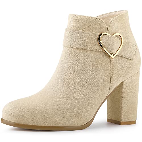 Allegra K Damen-Stiefeletten mit seitlichem Reißverschluss und klobigen Absätzen, beige, 37 EU von Allegra K