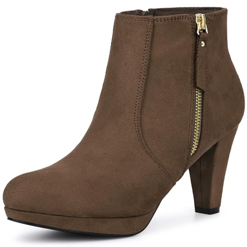 Allegra K Damen-Stiefeletten mit seitlichem Reißverschluss und niedrigem Plateau und klobigem Absatz Dunkelbraun 40 von Allegra K
